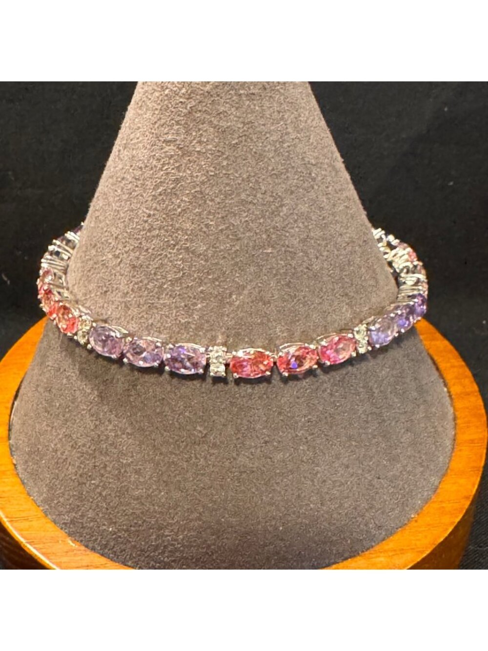 Sterling Silver 925 Red & Purple Gemstone Tennis Bracelet Size 7.5" Length